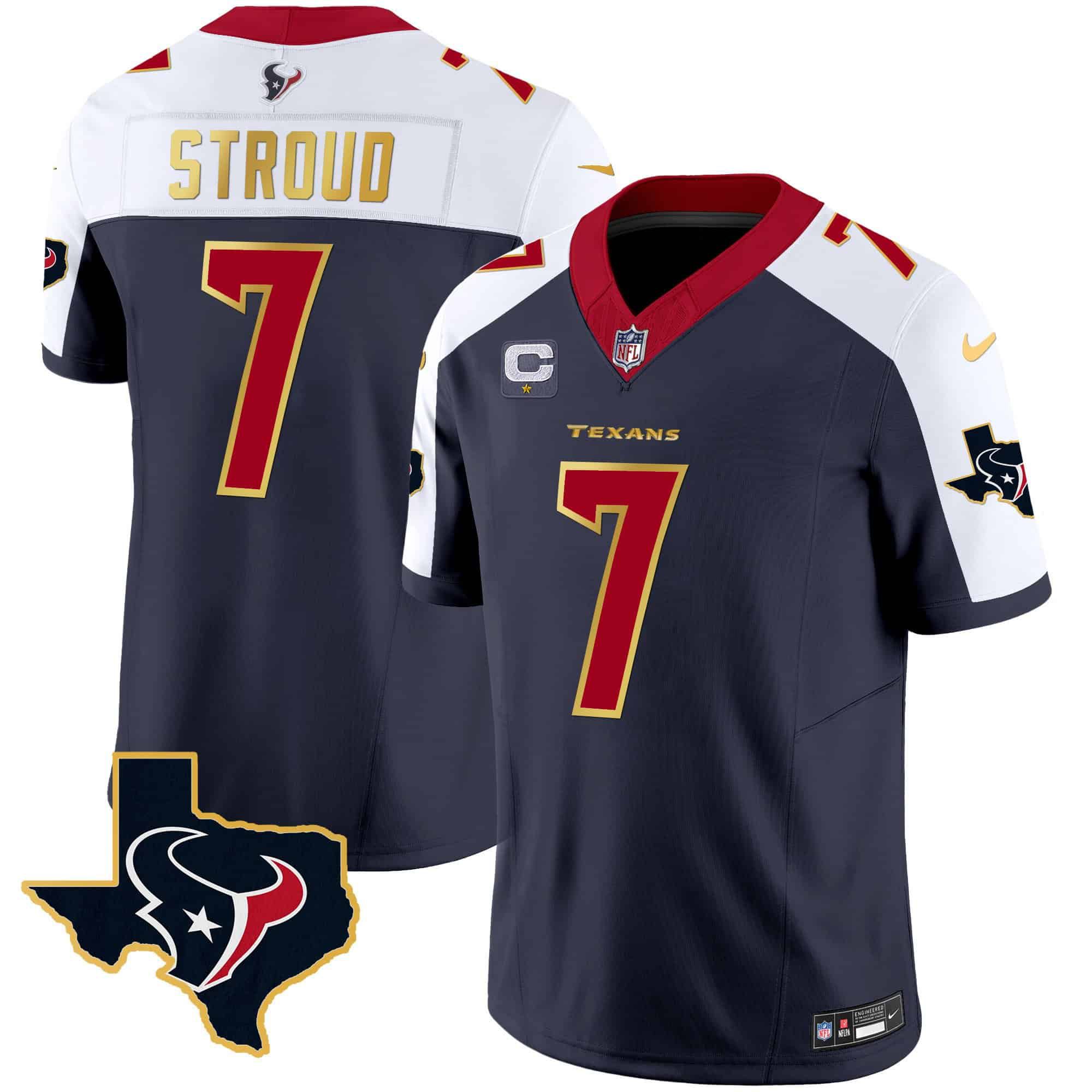 Men Houston Texans #7 Stroud Dark blue Gold 2024 Nike Trim Vapor NFL Jersey->customized nfl jersey->Custom Jersey